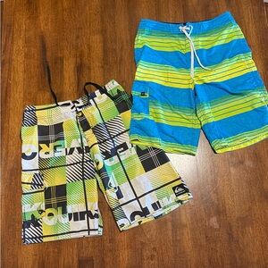 Quiksilver and O'Neil Striped and Plaid Board Shorts - Blue, Green, Black. Tie